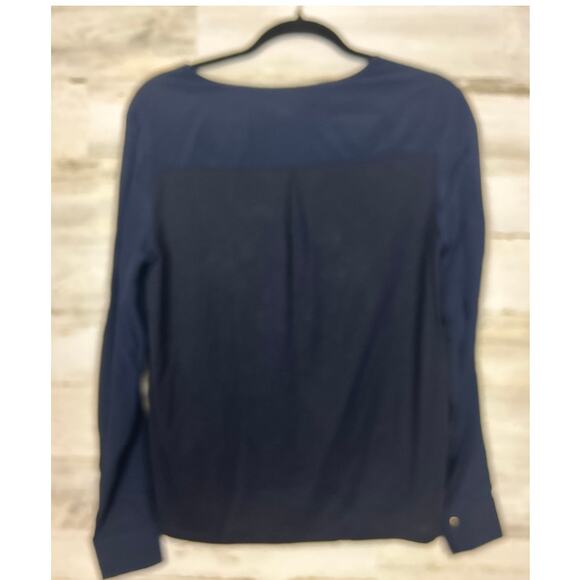 Massimo Dutti womens medium navy blue long sleeve blouse top New lightweight - Picture 2 of 8